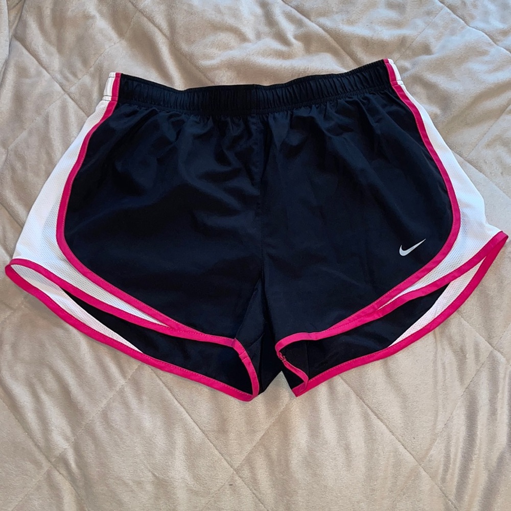 Nike Dri-Fit Tempo Running Shorts in Black with Pink Trim & White Mesh